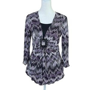 Y2K Brittany Black Purple Sequin V-Neck Layered Top Whimsigoth Fairy Gauzy Sz S